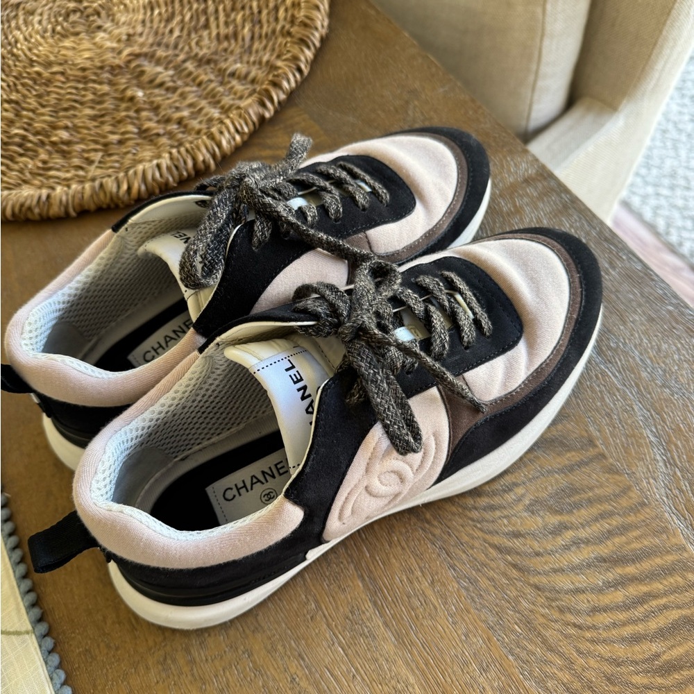 CHANEL Pink and Black Suede-Trim Athletic Sneakers - Picture 8 of 8